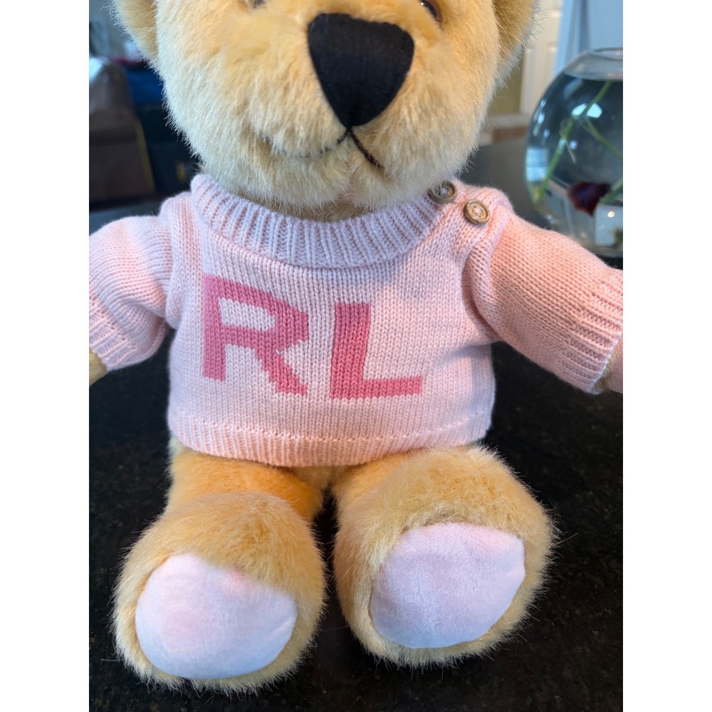 Ralph Lauren Polo Bear Plush Tan Teddy Bear Pink RL Logo Knit Sweater Designer - Picture 2 of 6